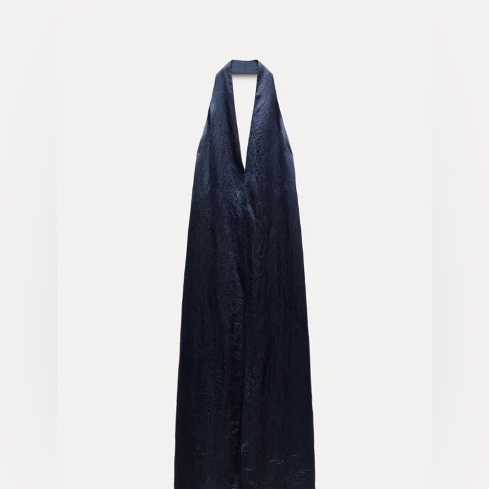 Zara Navy Maxi Satin Dress with Slit size small - Picture 10 of 11